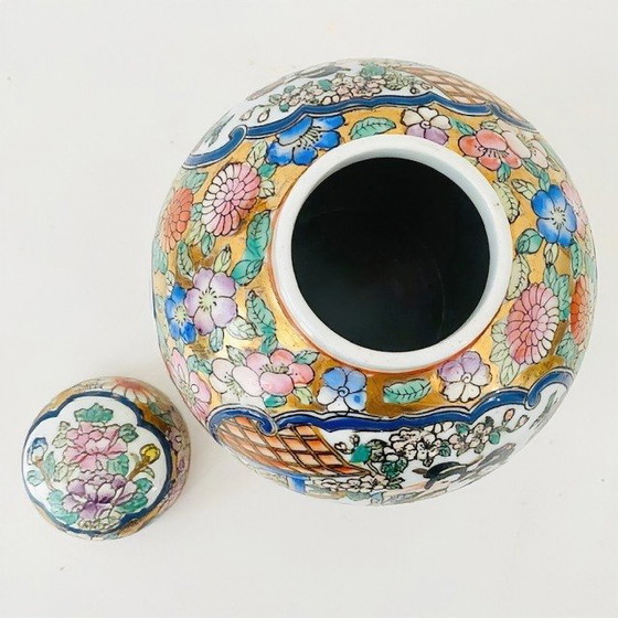 Image 1 of Pot de gingembre chinois vintage fleurs de geisha or