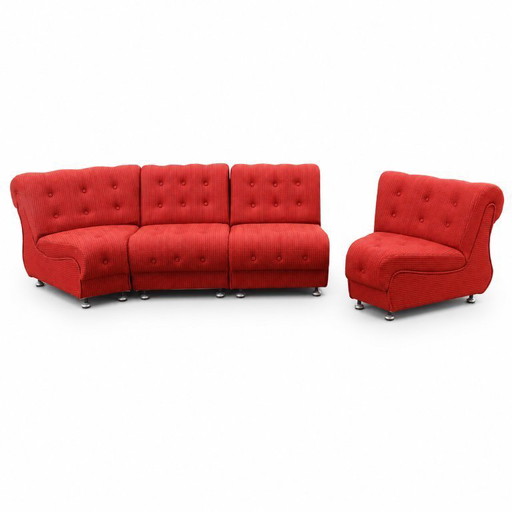 Vintage Space Age Modular Or Sectional Curved Sofa In Original Red Fabric, Tatra Czechoslovakia 1970s