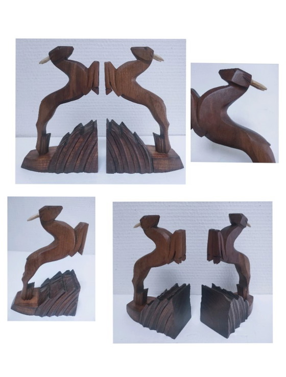 Image 1 of paire serre-livres chamois stylisés vintage