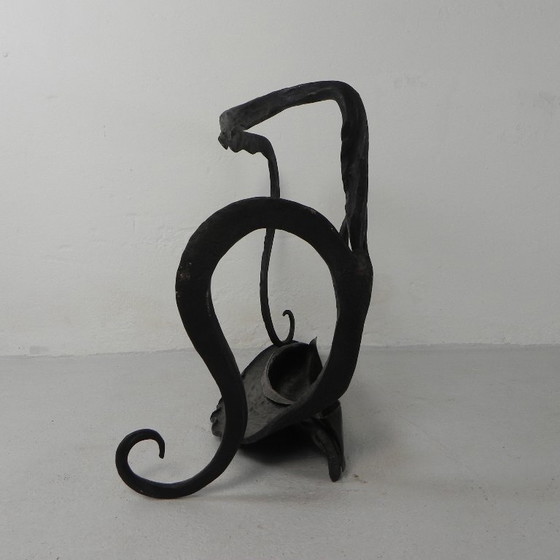 Image 1 of Art Nouveau paraplustandaard in staal en koper, handgesmeed, jaren 20
