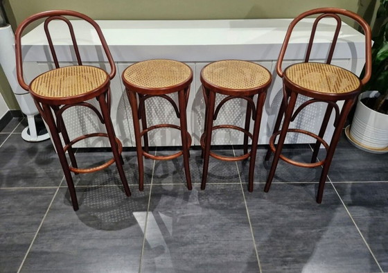 Image 1 of Set di 4 sgabelli da bistrot vintage in vimini