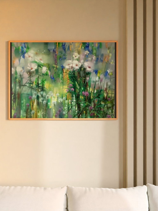 Original Oil Painting Abstract Expressionism Flowers Nature Breeze – schilderijen tekeningen, Canvas (photo 2 of 9)