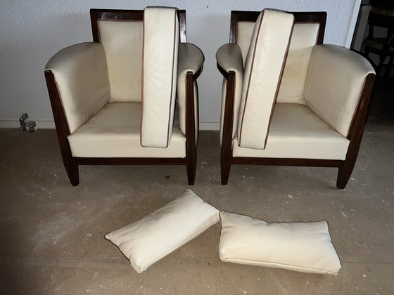 2 Fauteuils cuir blanc /crème – Bois (photo 5 of 7)