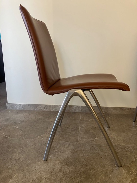 Four dining chairs in brown leather and metal, Leolux, Modern (photo 3 of 8)