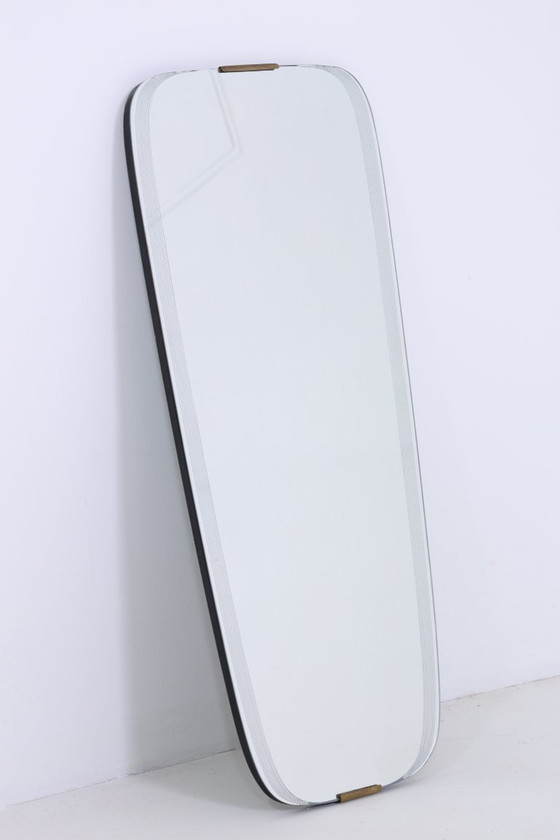 Image 1 of Vintage Miroir années 60 | Mid Century Suspendu Miroir Bois Rétro Incliné Vintage #06-04