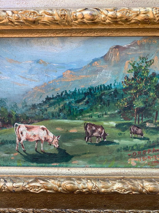 Peinture à l'huile sur toile Paysage "Oropa" par Roffa, 1933, Peintures et dessins (photo 3 sur 4)