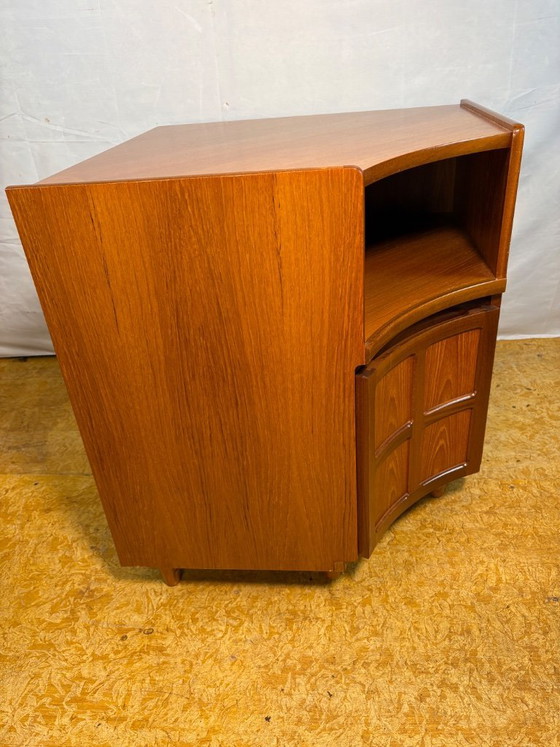 Image 1 of Vintage Nathan Teak Corner Cabinet (c. 1960s–1970s) – Mid-Century Modern  A beautiful and highly practical vintage teak corner c
