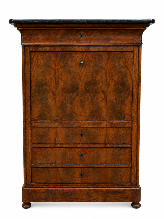 Flamed mahogany secretary desk - Louis-Philippe period, 19th century – Wood, Marble (photo 5 of 8)