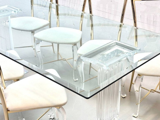 Image 1 of Glass table with acrylic glass column legs by FABIANART from Rome, Italy, 1980s