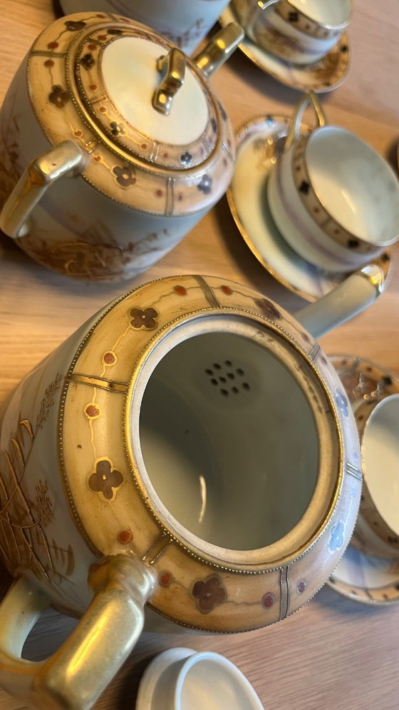 Servizio da tè giapponese in porcellana, Hand Painted Nippon - Inizio XX secolo, Stoviglie, Crema (foto 9 di 16)