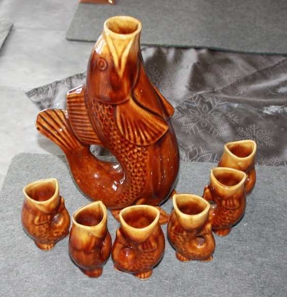 Image 1 of Porcelain Fish Set – Carafe & 6 Glasses – Vintage Design