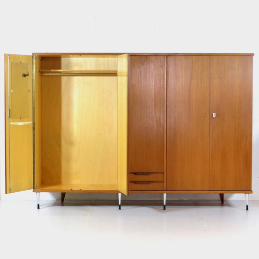 Large vintage 5-door Italian style teak closet, 1960s