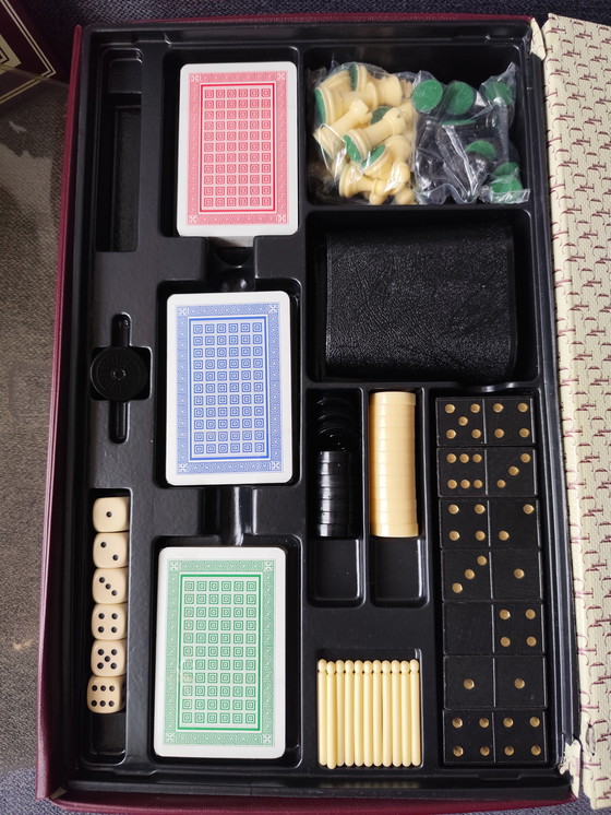 Image 1 of TCC Elegant Game Collection • Luxury Game Box Red/Gold • Chess Checkers Rummy