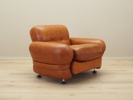 Image 1 of Fauteuil en cuir, design italien, années 1970, production : Italie