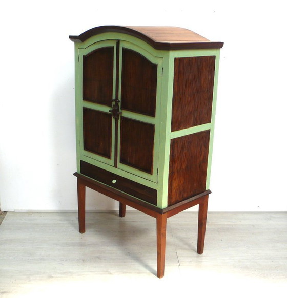 Mobiletto vintage in bambù, stile tiki, anni '70, 2 ante, 1 cassetto, bambù + verde chiaro (photo 5 of 7)
