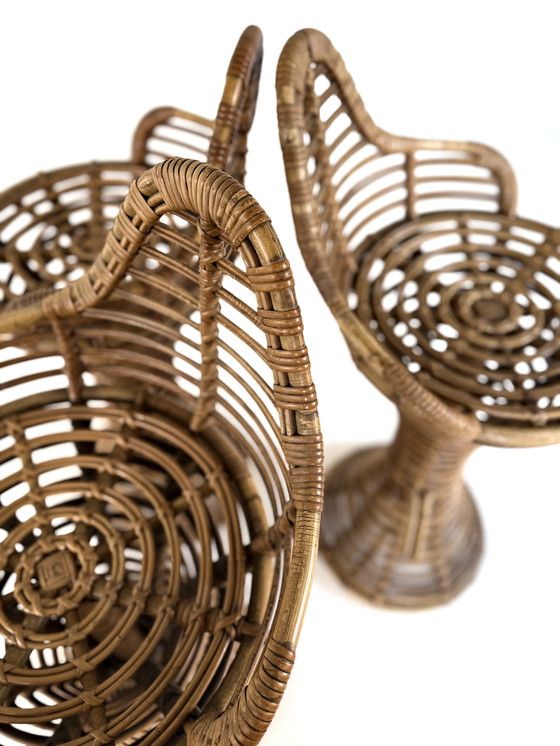 Image 1 of 3x tabouret de bar en rotin vintage, Mary Beatrice Bloch '50