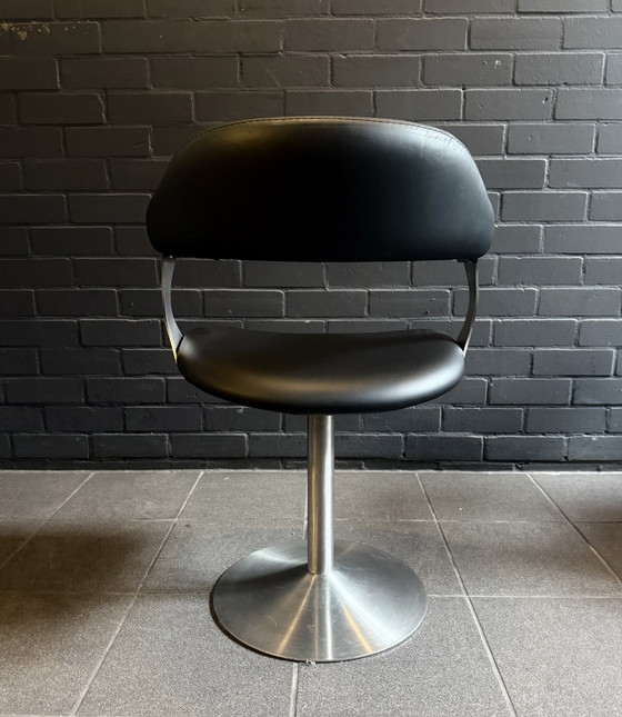 Image 1 of Set of 4 Vintage Space Age Swivel Chairs in Black and Brushed Stainless Steel