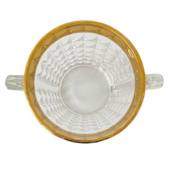 Image 1 of Secchiello per ghiaccio di metà secolo in cristallo tagliato pesante con manici in ottone anni '50