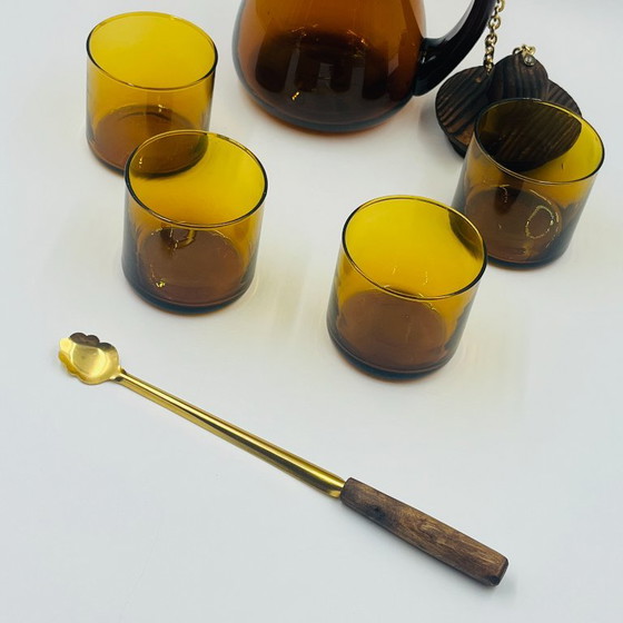 Vintage Sangria Set in Amber Glass and Wood – Glass & Decanter (photo 10 of 13)