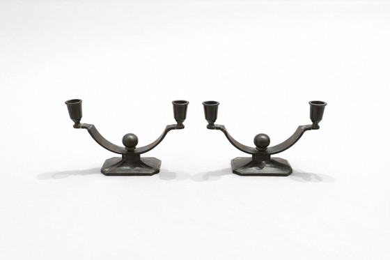 Image 1 of Par de candelabros metálicos Art Déco Just Andersen Denmark Disko Modelo 1770