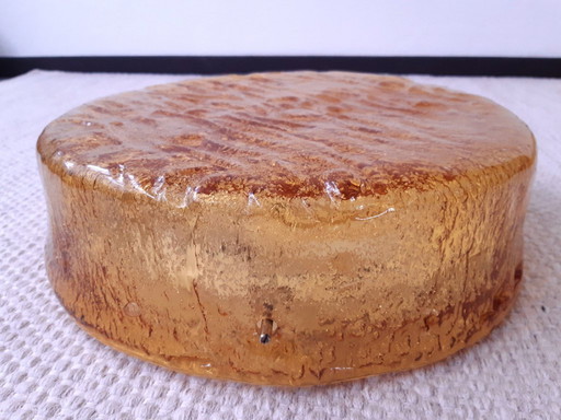 Suspension ronde en verre de RZB Leuchten, lampe de plafond vintage en verre avec relief.