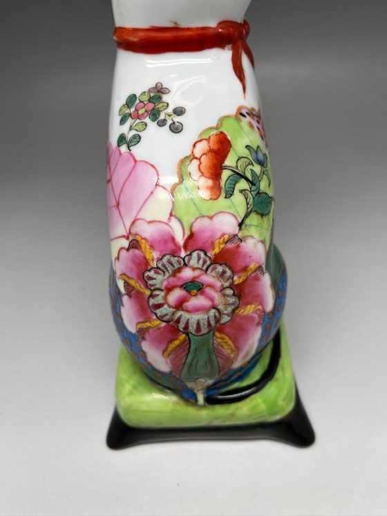 Image 1 of Hand-Painted Ceramic Figurine – Cat with Kitten – Asian Decor