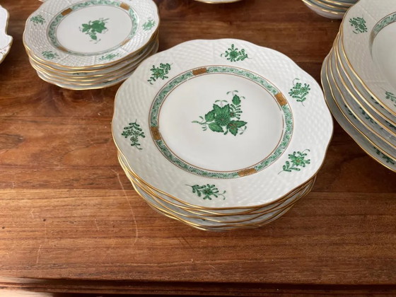 Image 1 of Gorgeous Herend Hungary Apponyi Chinese Bouquet Green Complete Dinner, Breakfast and Tea/Coffee Service Set – 6 Place Settings