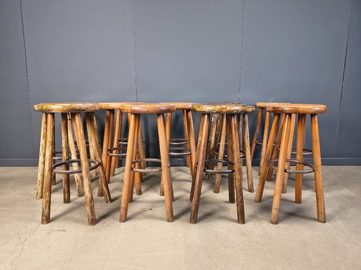 Sgabelli da bar brutalisti vintage, set di 14 - anni '60