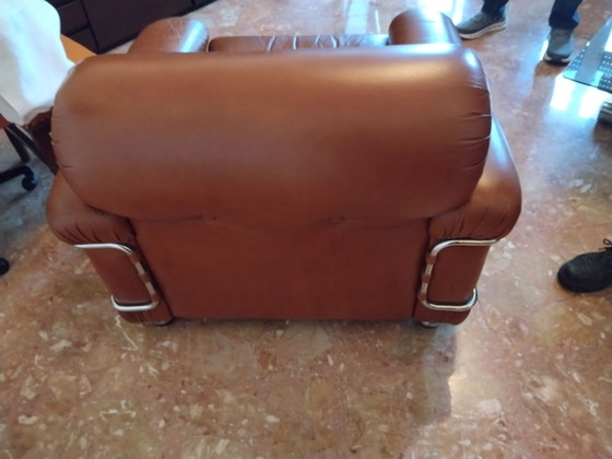 2 Sessel und Sofa, ceriotti, Leder, Chrom, Braun (Foto 4 von 7)