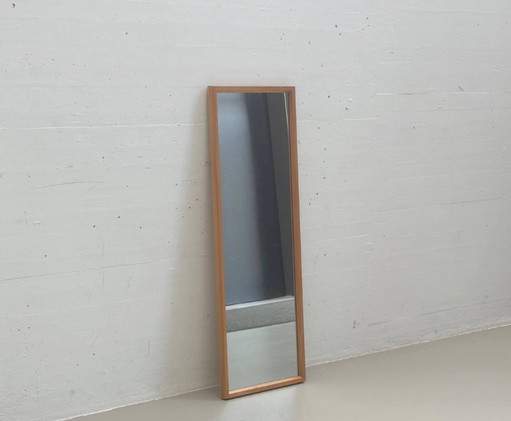 Specchio da parete stretto di metà secolo con cornice in legno – anni '60/'70 – spiegels, Wood