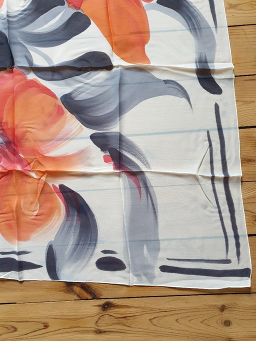 Christian Martin signed silk chiffon square, new in original hand-painted pouch