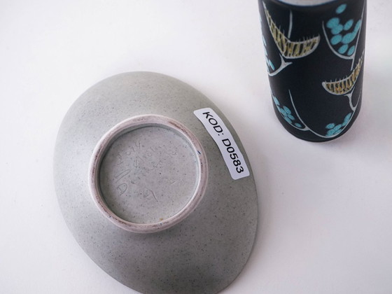 Image 1 of Set aus Keramikvase und Platte, dänisches Design, 1970er Jahre, Designer: N. Backhausen & P. ​​Brandborg, Hersteller: Søholm