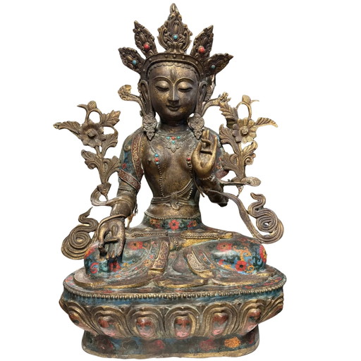 Tara Blanca Sitatara Monumental – Finales Dinastía Qing – 80 cm – 26,2 kg Bronce Dorado & Cloisonné