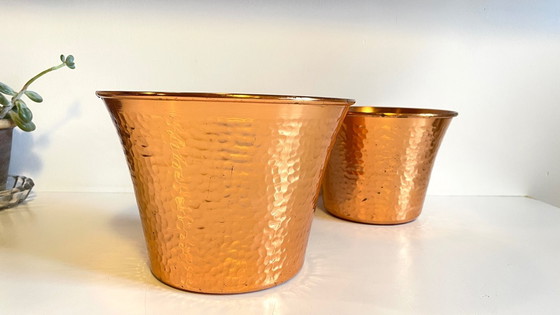 Image 1 of Hammered Copper Flowerpots, 1960s