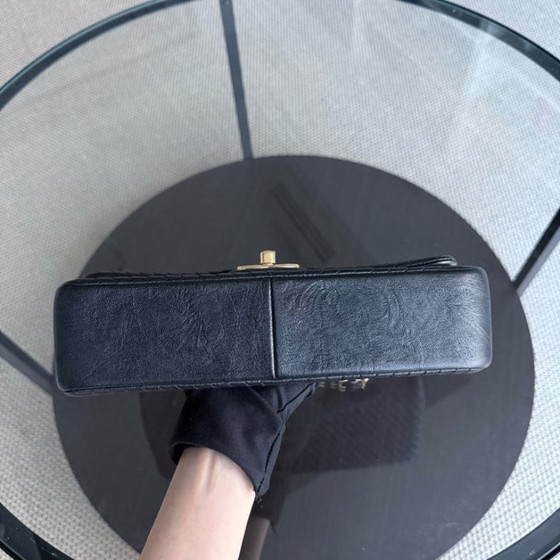 Image 1 of Chanel Seasonal Flap Medium - 25CM Surpique CC Herringbone Medallion Flap Chevron Goatskin Black Gold Hardware
