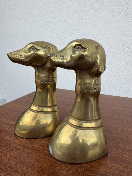 Fermalibri Cani Ottone Massiccio Anni '70