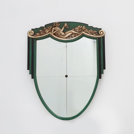 Miroir sculpté vert Art déco français, années 1930