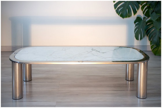 Image 1 of Marble and chrome steel coffee table, Italian design 1970