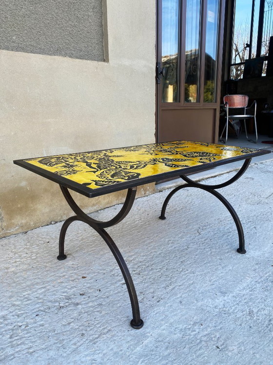 Image 1 of Jean Lurçat a Saint-Vincent, tavolino da caffè in ferro battuto, 1950