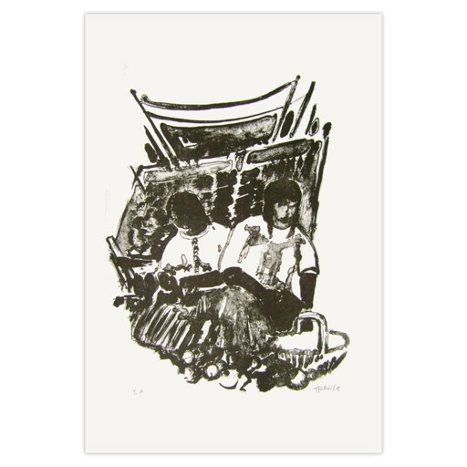 Eliane Thiollier Signed Lithograph Mexique - Femmes Au Marché 1970 – lithos zeefdrukken, Paper