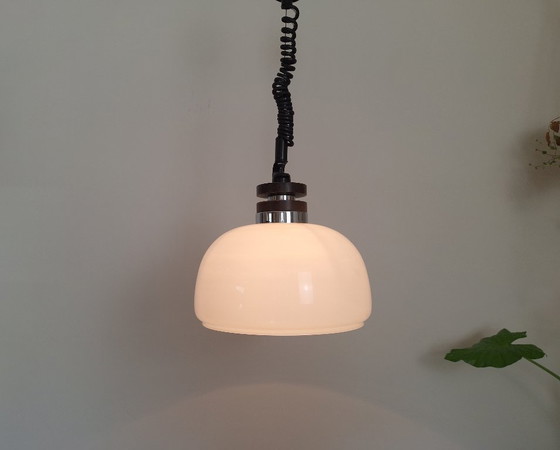 Image 1 of Vintage Opal Glass Pendant Light, Yugoslavia 1970s Hanging Lamp