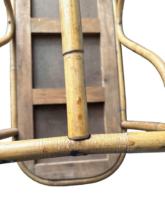 Image 1 of Vintage Bamboo Coffee Table with Black Plastic Top