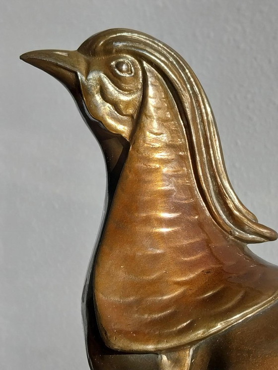 Sculture di uccelli in bronzo su base in terrazzo, Marmo, Metallo, Verde, Art Deco (foto 2 di 7)