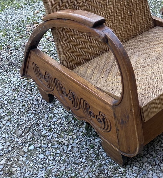 Image 1 of Paar koloniale Art Deco-fauteuils in rotan en teak