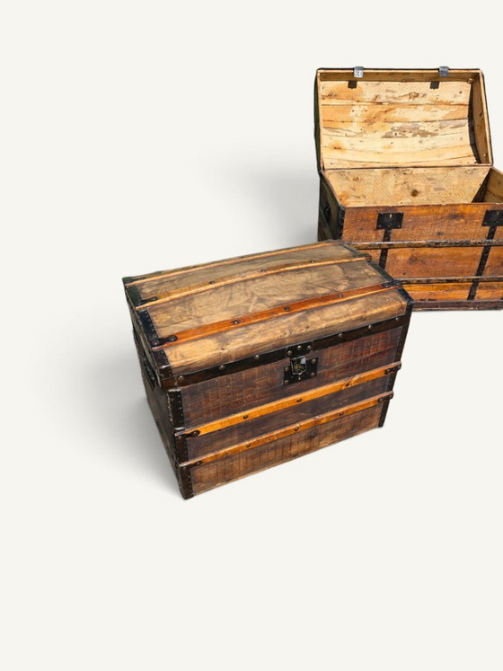 Baule da viaggio antico a cupola in legno e ferro battuto - XIX secolo – Mobili contenitori, Iron, Wood (photo 5 of 5)
