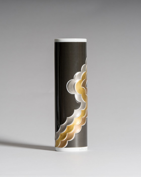 Image 1 of Natalie Sapone for Rosenthal Studio Line – Black Porcelain Vase with Metallic Ornaments, West Germany, 1960s–70s