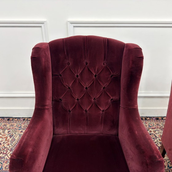 Set Chesterfield Sessel, Samt rot – Holz (photo 4 of 10)