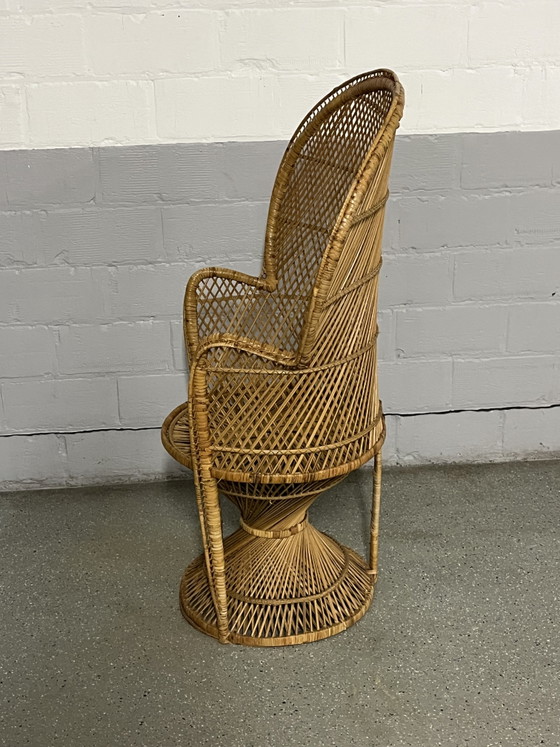 Image 1 of Sedia vintage in rattan a forma di pavone / Stile Rohé Noordwolde / Anni '60-'70 / Sedia a pavone