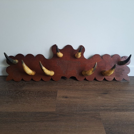 Unique vintage coat rack with real horns - handmade