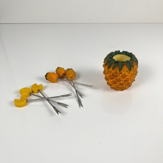 Image 1 of Vintage pineapple-shaped aperitif pick holder and pick, 20th century